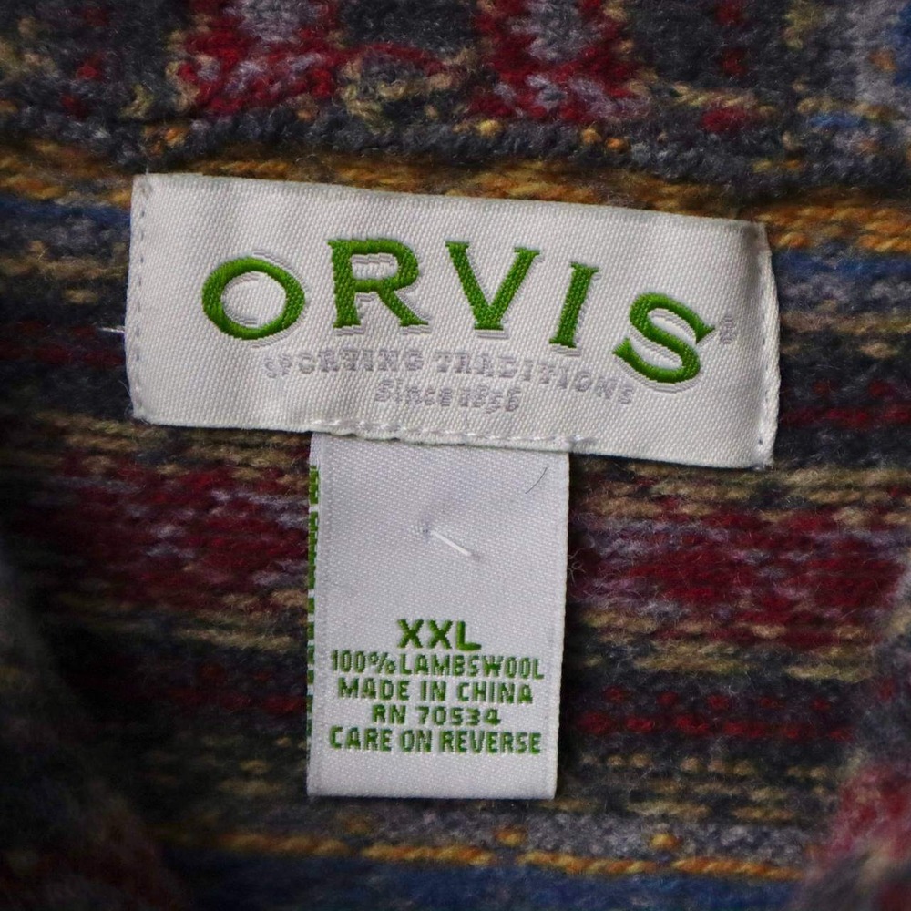 Orvis Mens Fair Isle Shawl Collar‎ Sweater 100% Lambswool Size XXL - Picture 7 of 8